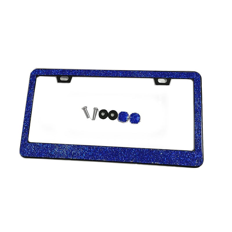 Рамка за регистрационен номер с кристали от неръждаема стомана, правоъгълна; модел: силиконова поставка за номер; съвместима с мотоциклети, автомобили, SUV, пикапи, камиони и ванове