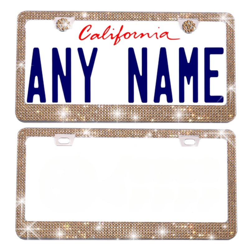 Рамка за регистрационен номер с кристали от неръждаема стомана, правоъгълна; модел: силиконова поставка за номер; съвместима с мотоциклети, автомобили, SUV, пикапи, камиони и ванове