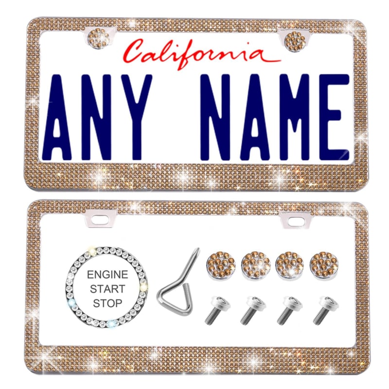 Рамка за регистрационен номер с кристали от неръждаема стомана, правоъгълна; модел: силиконова поставка за номер; съвместима с мотоциклети, автомобили, SUV, пикапи, камиони и ванове