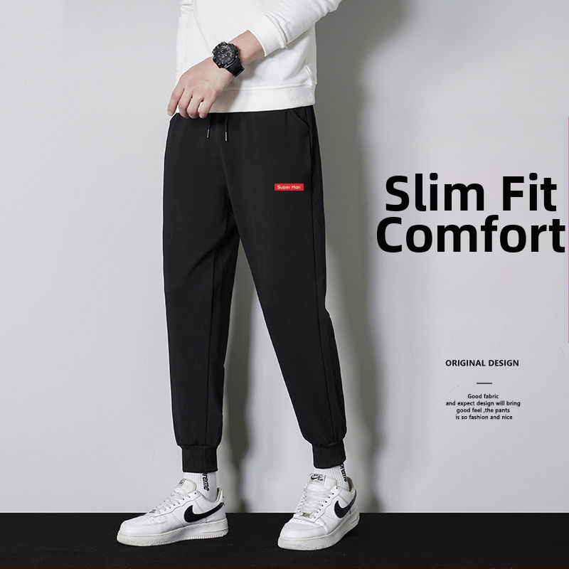 Vyrų kasdieninės kelnės su fleece įdėklu, Korėjos stiliaus haremo kelnės, laisvas kirpimas, tiesus kirpimas, žiemai (polyester, fleece, mid-waist, tether closure)