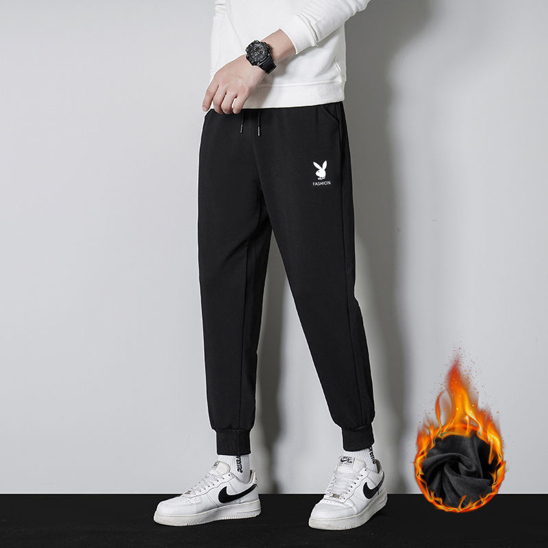 Vyrų kasdieninės kelnės su fleece įdėklu, Korėjos stiliaus haremo kelnės, laisvas kirpimas, tiesus kirpimas, žiemai (polyester, fleece, mid-waist, tether closure)