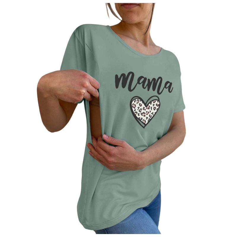 Grūtnieču un zīdīšanas T-krekls, kokvilna, apaļa kakla atvērums, īsās piedurknes, vidējā garuma