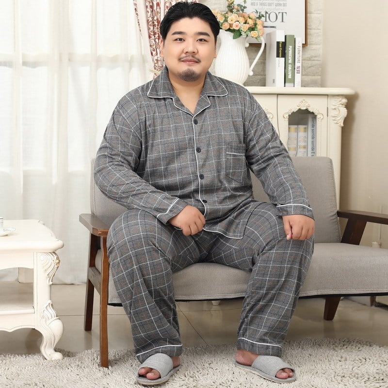 Muške pidžame od pletene pamuka s reverom ovratnikom, dugi rukavi i hlače