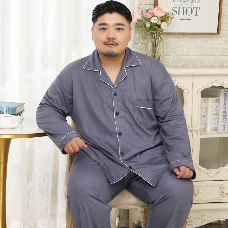 Muške pidžame od pletene pamuka s reverom ovratnikom, dugi rukavi i hlače