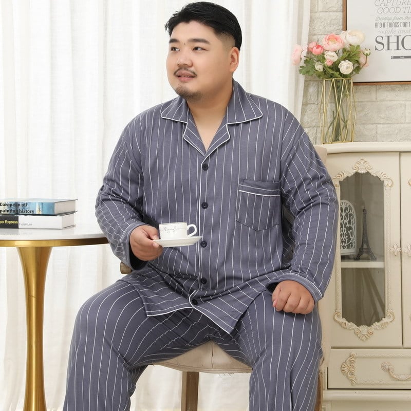 Muške pidžame od pletene pamuka s reverom ovratnikom, dugi rukavi i hlače