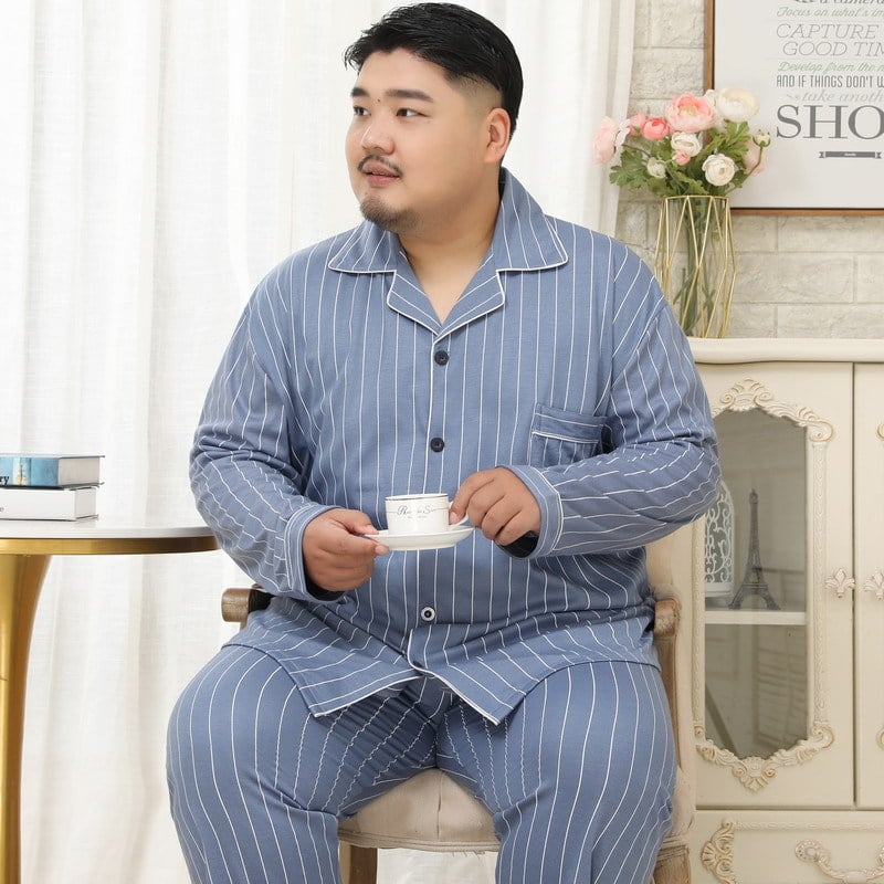 Muške pidžame od pletene pamuka s reverom ovratnikom, dugi rukavi i hlače