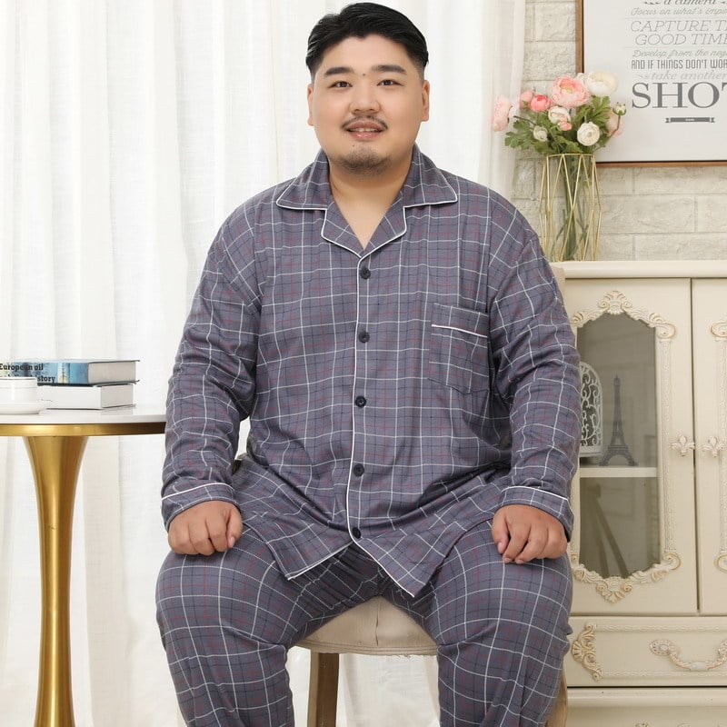 Muške pidžame od pletene pamuka s reverom ovratnikom, dugi rukavi i hlače