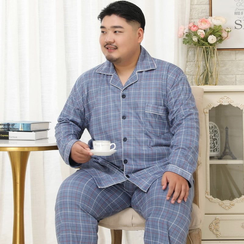 Muške pidžame od pletene pamuka s reverom ovratnikom, dugi rukavi i hlače