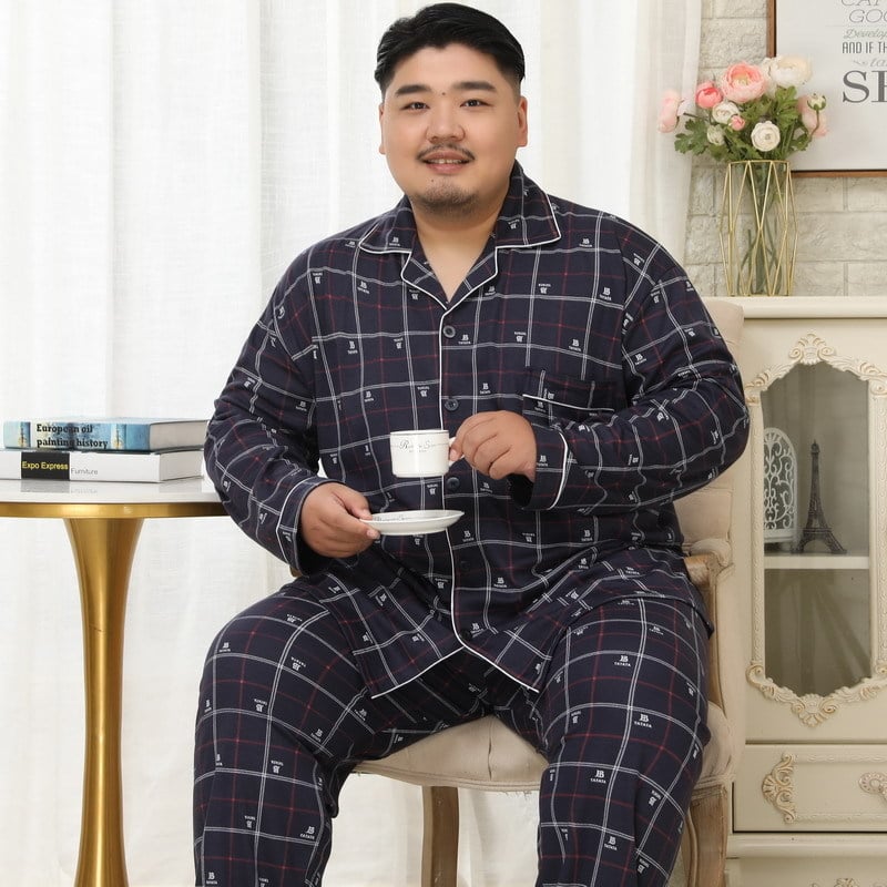 Muške pidžame od pletene pamuka s reverom ovratnikom, dugi rukavi i hlače