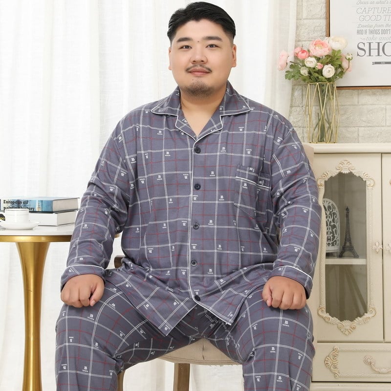 Muške pidžame od pletene pamuka s reverom ovratnikom, dugi rukavi i hlače