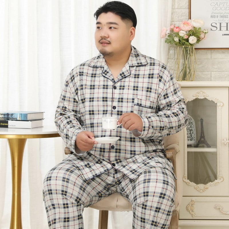 Muške pidžame od pletene pamuka s reverom ovratnikom, dugi rukavi i hlače