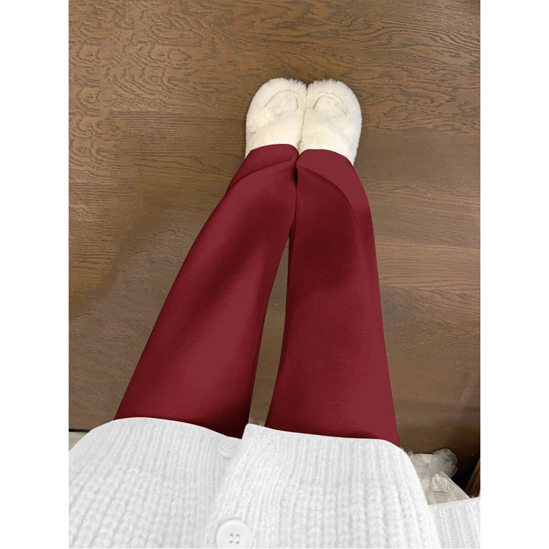 Moterų aukšto liemens megztos plačios tiesios kelnės, storas audinys, ruduo 2024