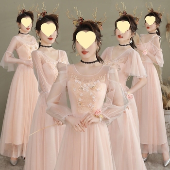 Haljina za djeveruše – Chenille-Spandex smjesa, A-linija, duboki V izrez, 3/4 rukavi, midi duljina, proljeće 2025