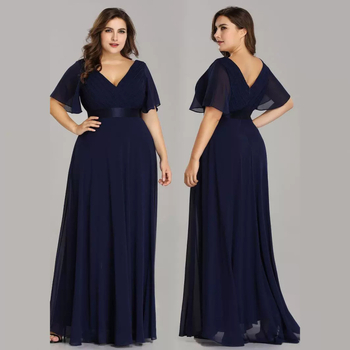 Večernja haljina od poliestera, duboki V izrez, kratki rukavi, A-linija, duga haljina, za godišnji sastanak tvrtke