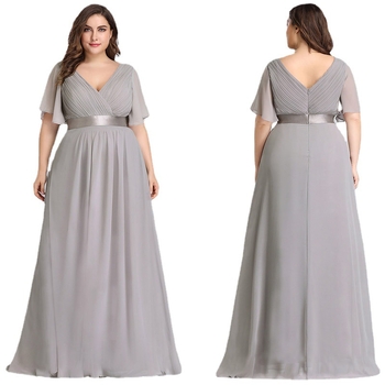Večernja haljina od poliestera, duboki V izrez, kratki rukavi, A-linija, duga haljina, za godišnji sastanak tvrtke