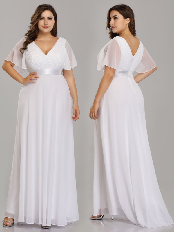 Večernja haljina od poliestera, duboki V izrez, kratki rukavi, A-linija, duga haljina, za godišnji sastanak tvrtke