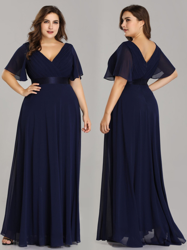 Večernja haljina od poliestera, duboki V izrez, kratki rukavi, A-linija, duga haljina, za godišnji sastanak tvrtke