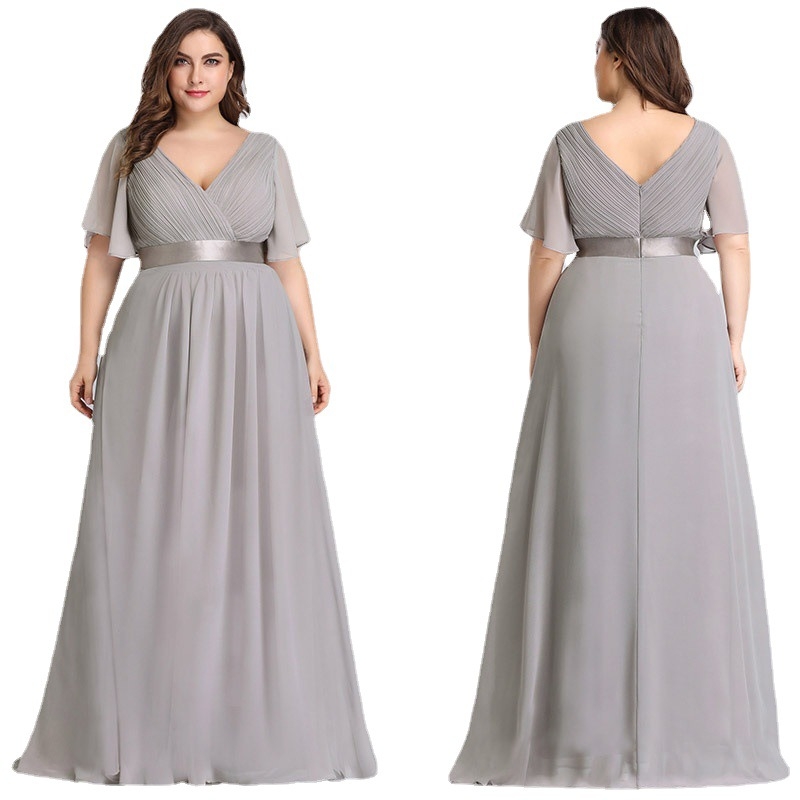 Večernja haljina od poliestera, duboki V izrez, kratki rukavi, A-linija, duga haljina, za godišnji sastanak tvrtke