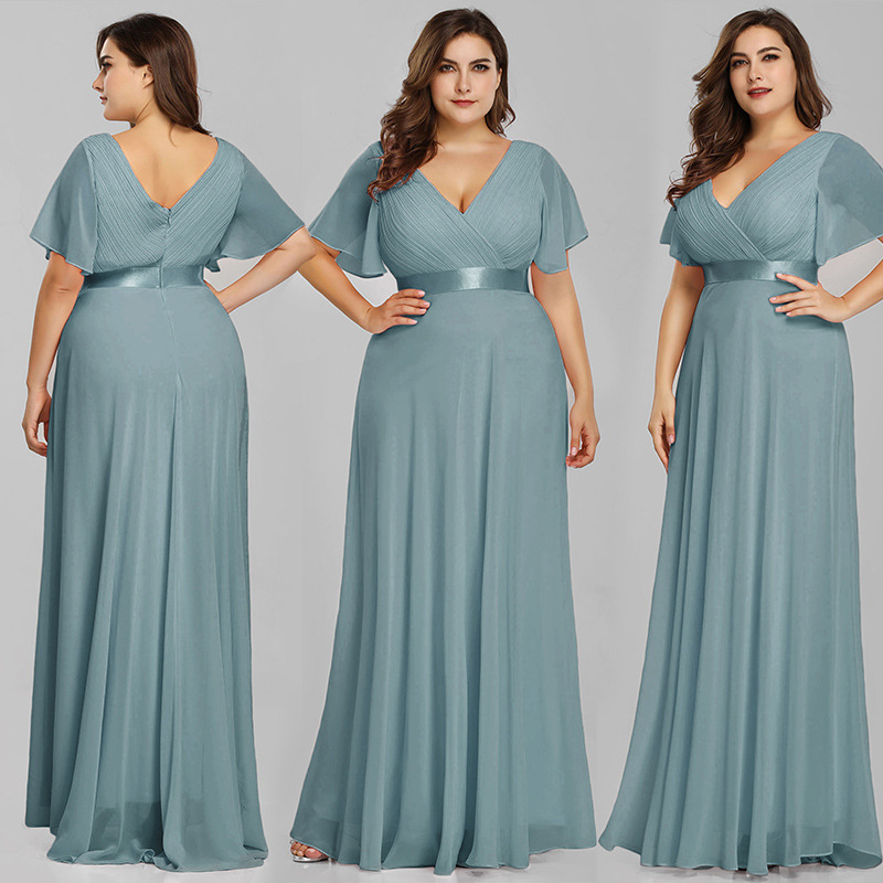 Večernja haljina od poliestera, duboki V izrez, kratki rukavi, A-linija, duga haljina, za godišnji sastanak tvrtke