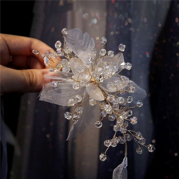 Vjenčani narukvica s cvijetom na zapešće – svila prediva, korejski stil, poklon za mladenku i djevojačke družice