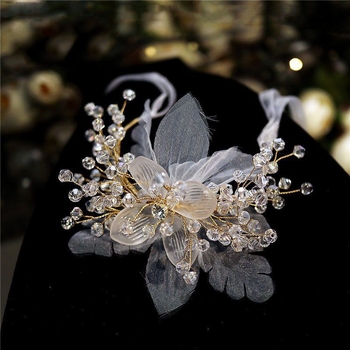 Vjenčani narukvica s cvijetom na zapešće – svila prediva, korejski stil, poklon za mladenku i djevojačke družice