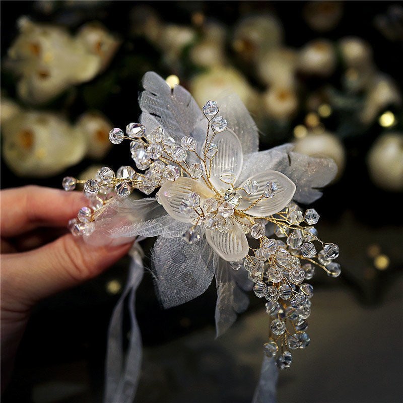 Vjenčani narukvica s cvijetom na zapešće – svila prediva, korejski stil, poklon za mladenku i djevojačke družice