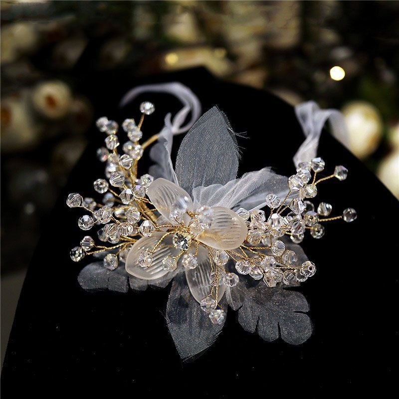 Vjenčani narukvica s cvijetom na zapešće – svila prediva, korejski stil, poklon za mladenku i djevojačke družice