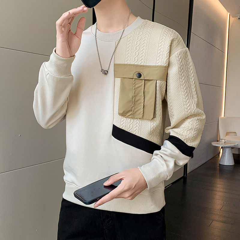 Vīriešu kapucēta puloveris ar garām piedurknēm, apaļais kakls, brīvs piegriezums, pavasara stils