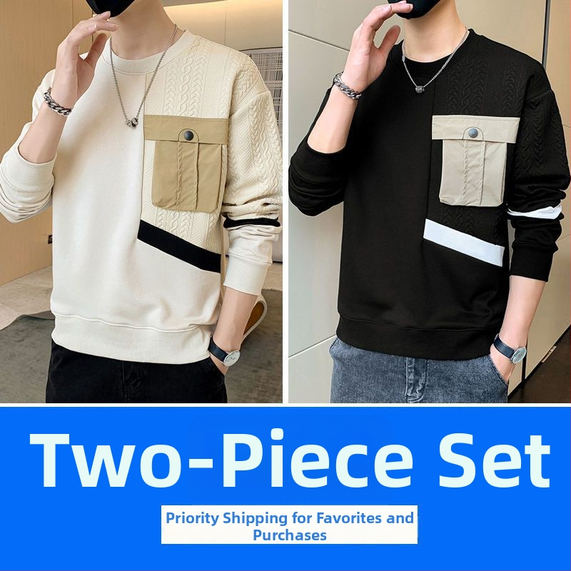 Vīriešu kapucēta puloveris ar garām piedurknēm, apaļais kakls, brīvs piegriezums, pavasara stils