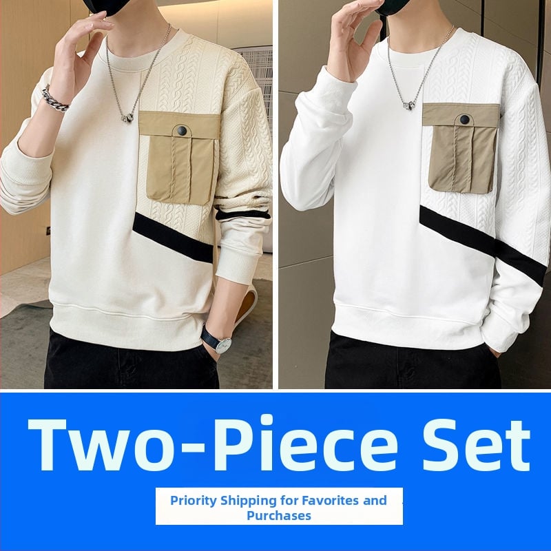 Vīriešu kapucēta puloveris ar garām piedurknēm, apaļais kakls, brīvs piegriezums, pavasara stils