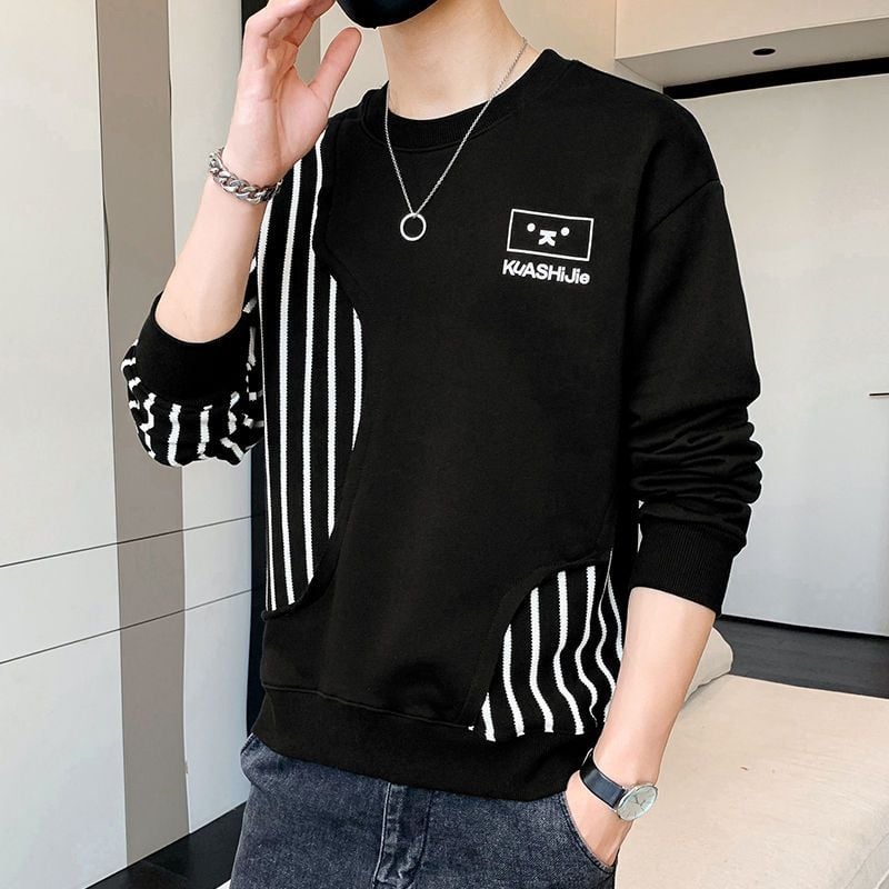 Vīriešu kapucēta puloveris ar garām piedurknēm, apaļais kakls, brīvs piegriezums, pavasara stils