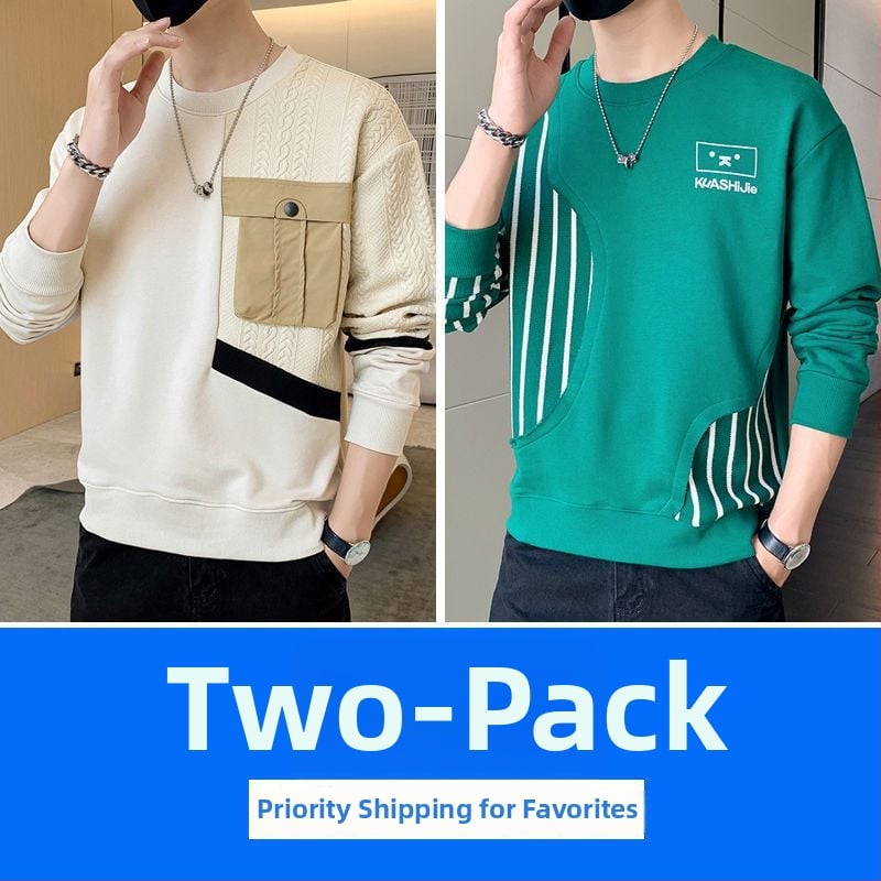 Vīriešu kapucēta puloveris ar garām piedurknēm, apaļais kakls, brīvs piegriezums, pavasara stils