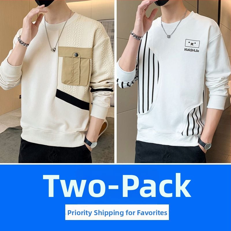 Vīriešu kapucēta puloveris ar garām piedurknēm, apaļais kakls, brīvs piegriezums, pavasara stils