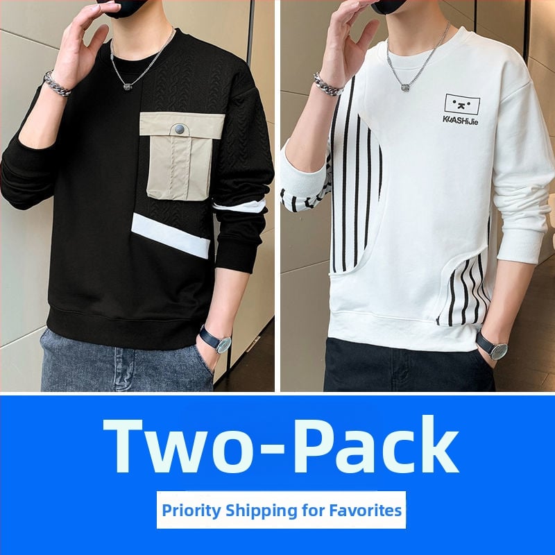 Vīriešu kapucēta puloveris ar garām piedurknēm, apaļais kakls, brīvs piegriezums, pavasara stils