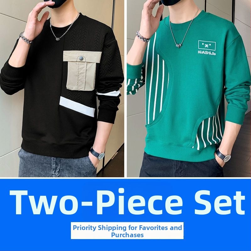 Vīriešu kapucēta puloveris ar garām piedurknēm, apaļais kakls, brīvs piegriezums, pavasara stils