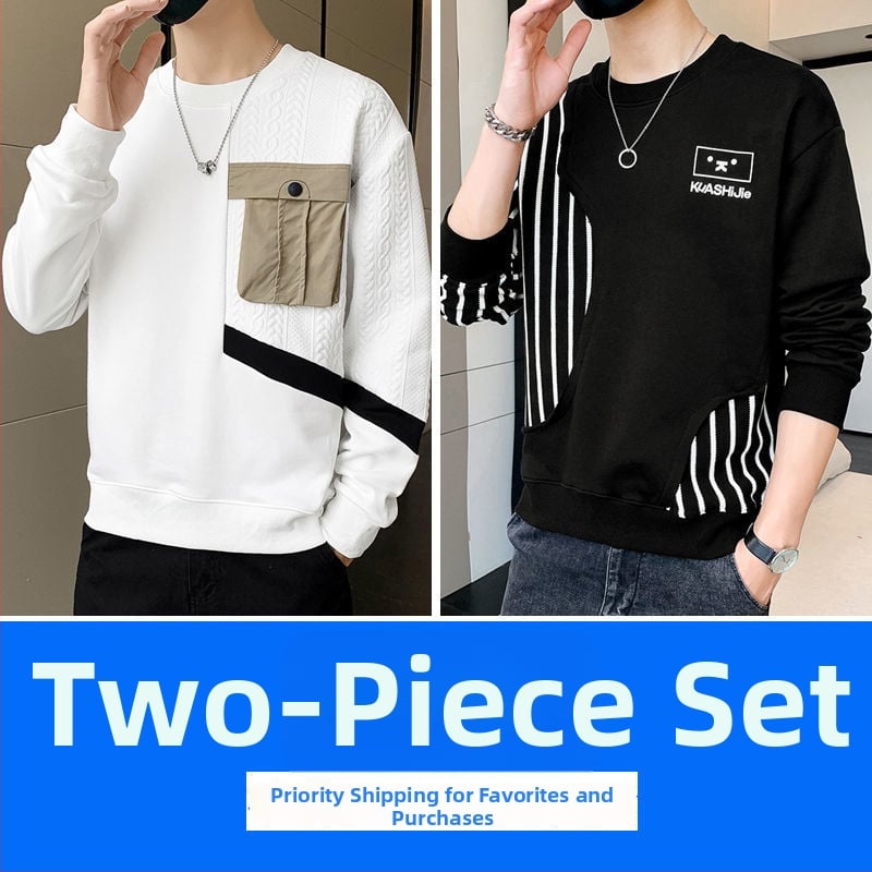 Vīriešu kapucēta puloveris ar garām piedurknēm, apaļais kakls, brīvs piegriezums, pavasara stils