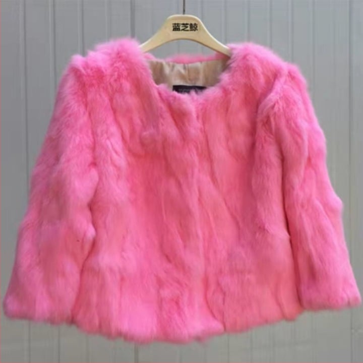 Kažokādas jaka no vilnas auduma, apaļa apkakle, 3/4 garuma piedurknes, īss garums, literāri retro stils