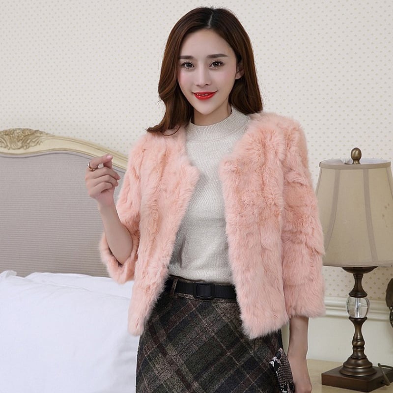 Kažokādas jaka no vilnas auduma, apaļa apkakle, 3/4 garuma piedurknes, īss garums, literāri retro stils