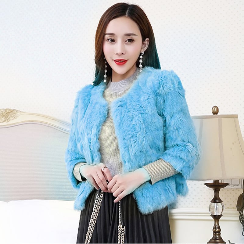 Kažokādas jaka no vilnas auduma, apaļa apkakle, 3/4 garuma piedurknes, īss garums, literāri retro stils