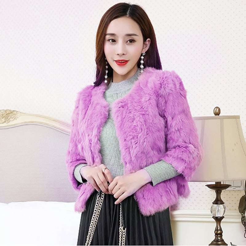 Kažokādas jaka no vilnas auduma, apaļa apkakle, 3/4 garuma piedurknes, īss garums, literāri retro stils