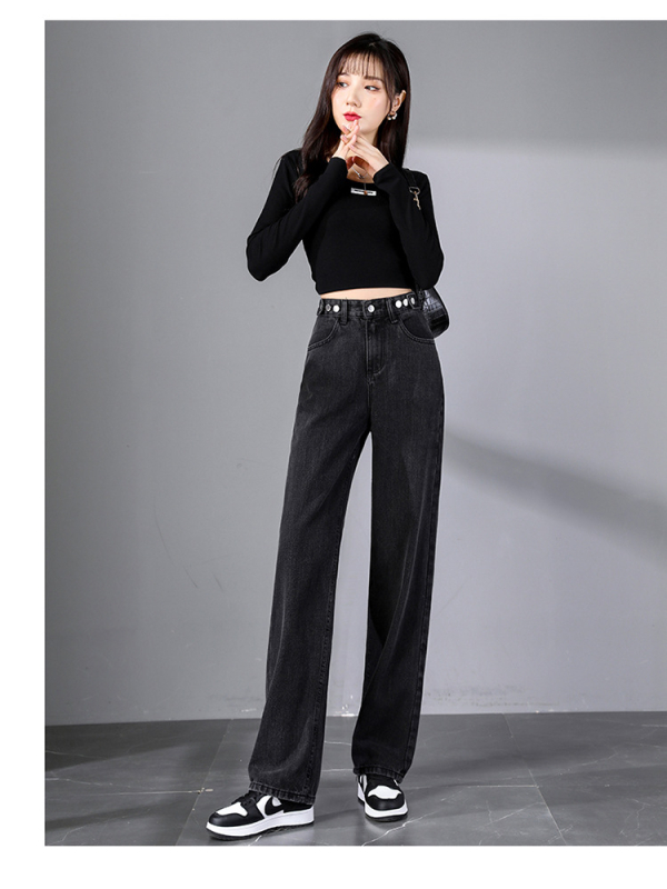 Naiste džinsid laia lõikega, kõrge vöökoht, puuvillane denims 70–80%, jaapani-korea vabaajastiil, talv 2022