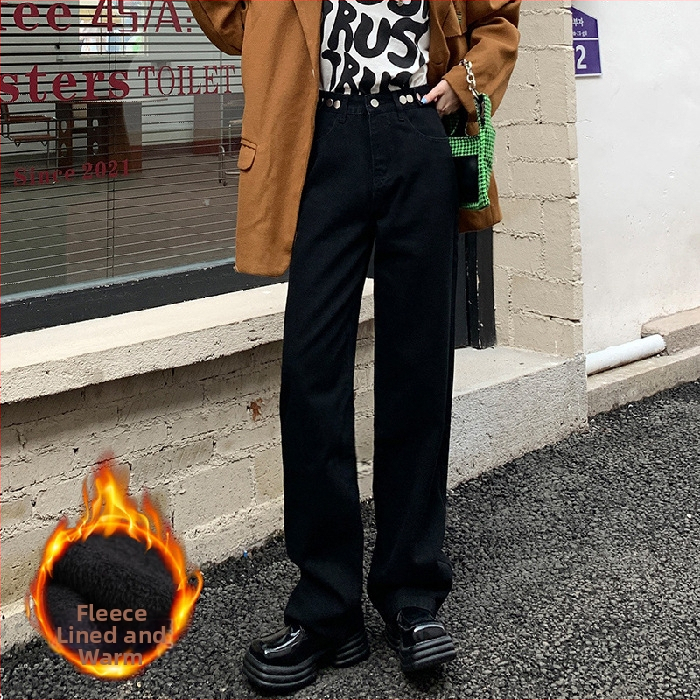 Naiste džinsid laia lõikega, kõrge vöökoht, puuvillane denims 70–80%, jaapani-korea vabaajastiil, talv 2022