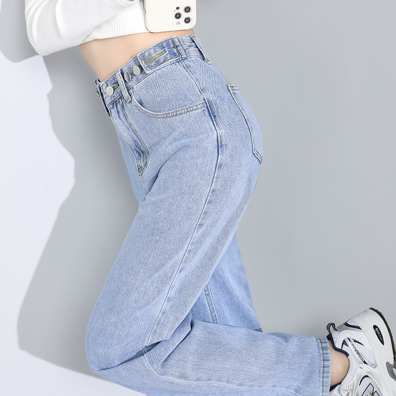 Naiste džinsid laia lõikega, kõrge vöökoht, puuvillane denims 70–80%, jaapani-korea vabaajastiil, talv 2022