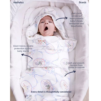 Vsezonski prešivani bebinski swaddle i vreća za spavanje, za novorođenčad, materijal: bambusovo pamuk-gaza, punilo: vlakna, uzorak: crtani likovi cvijeća