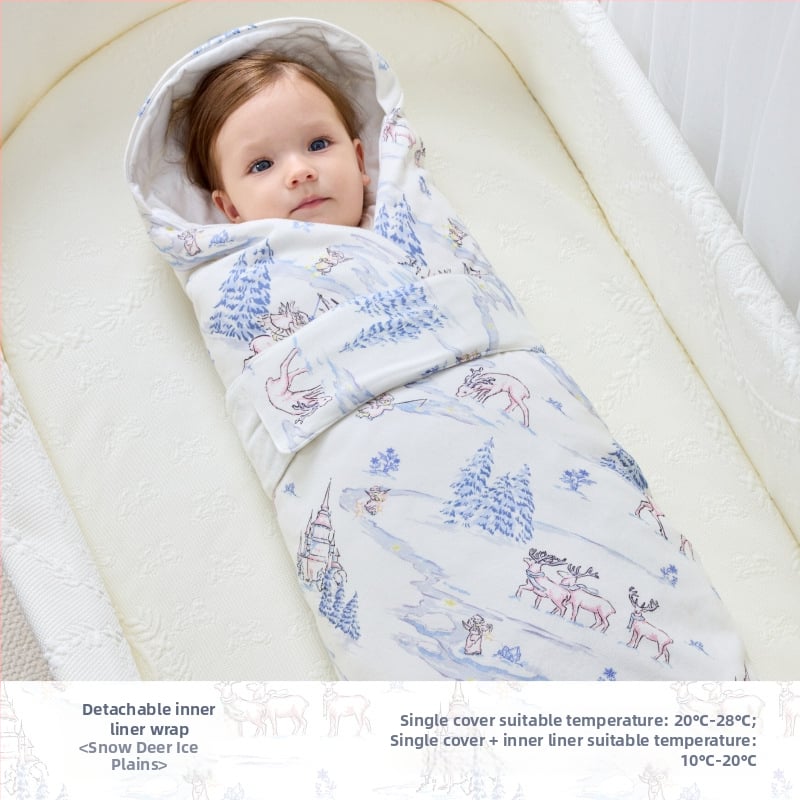 Vsezonski prešivani bebinski swaddle i vreća za spavanje, za novorođenčad, materijal: bambusovo pamuk-gaza, punilo: vlakna, uzorak: crtani likovi cvijeća