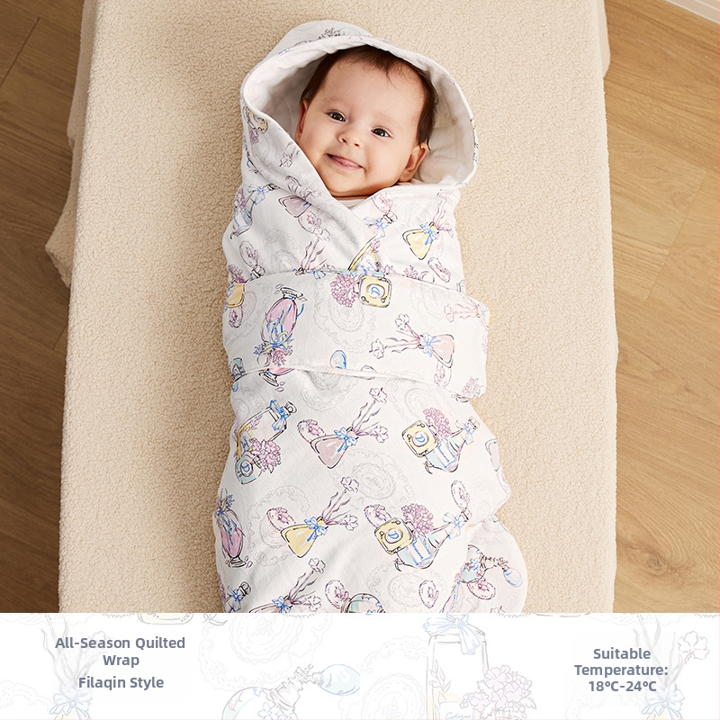 Vsezonski prešivani bebinski swaddle i vreća za spavanje, za novorođenčad, materijal: bambusovo pamuk-gaza, punilo: vlakna, uzorak: crtani likovi cvijeća