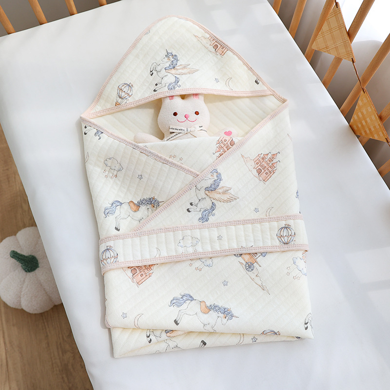 Baba ölelős takaró, lélegző levegő pamut töltet, 100% pamut, cartoon mintával, mosható, újszülötteknek (0–12 hónap), tavasz és nyár