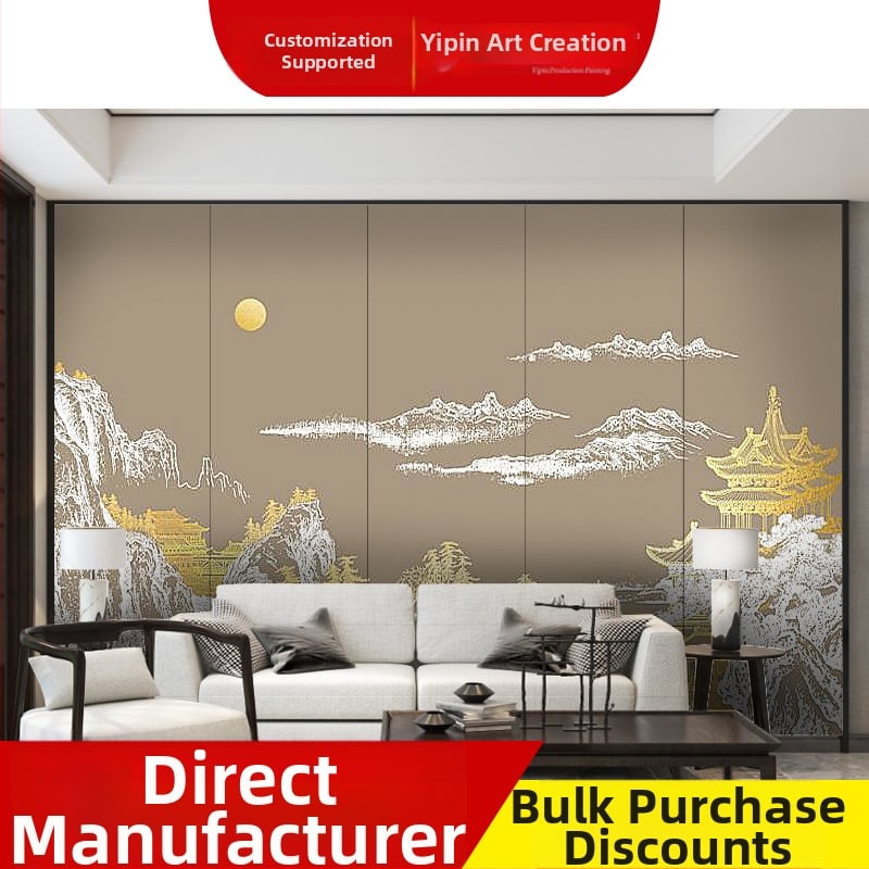 Audinys sieninis muralas, Naujasis Kinijos stilius, tekstūruotas 3D abstraktus peizažas, pritaikoma apdaila, tinkamas svetainei, darbo kambariui ir komercinėms patalpoms