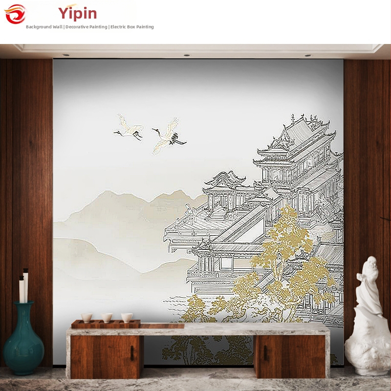 Textilný nástenný mural, Nový čínsky štýl, textúrovaný 3D abstraktný krajina, prispôsobiteľná úprava, vhodné do obývačky, študovne a komerčných priestorov