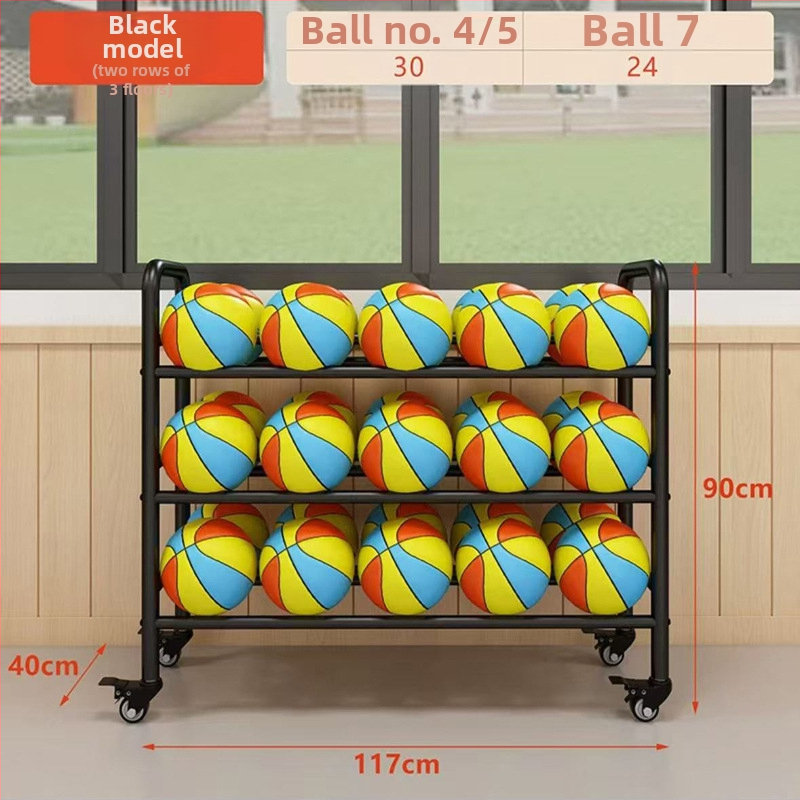 Nerūdijančio plieno mobilus kamuolių laikymo dėklas su sulankstomu rėmu, skirtas krepšiniui ir futbolui